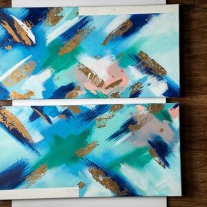 Vibrant Blue and Gold Abstract Canvas Art